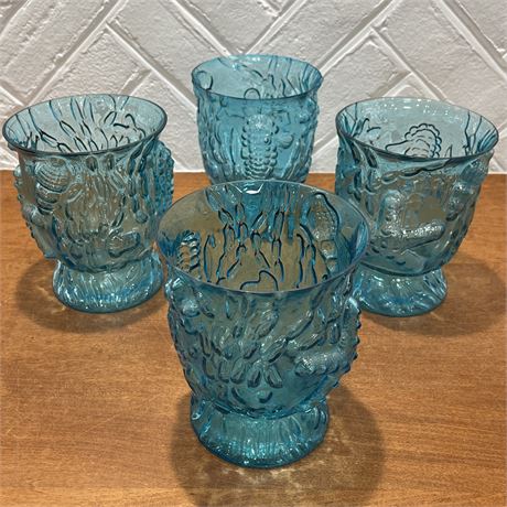 Set of 4 Textured Ocean Themed Blue Glass Panters