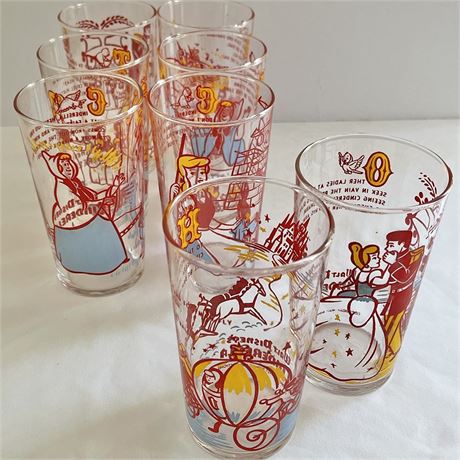 (8) Libbey Walt Disney's Cinderella Glasses - Inc. #s 1-6 (Duplicate of 5 & 6)