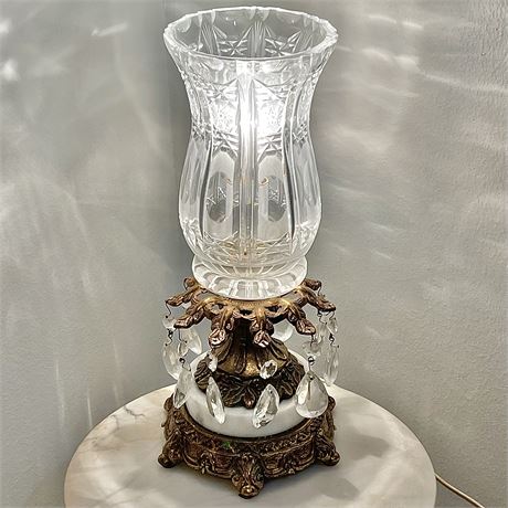 Heavy Vtg Crystal & Italian Fine Marble Base Torchiere Boudoir Lamp