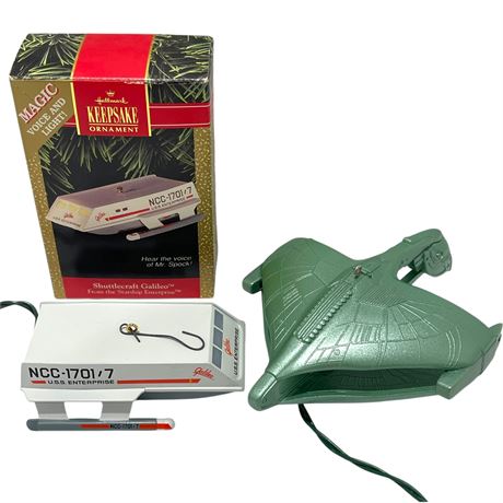 Vtg Star Trek Hallmark “Shuttlecraft Galileo” & “Romulan Warbird” Ornaments