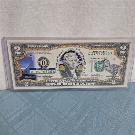 2003 HI Colorized $2 Bill UNCIRCULATED