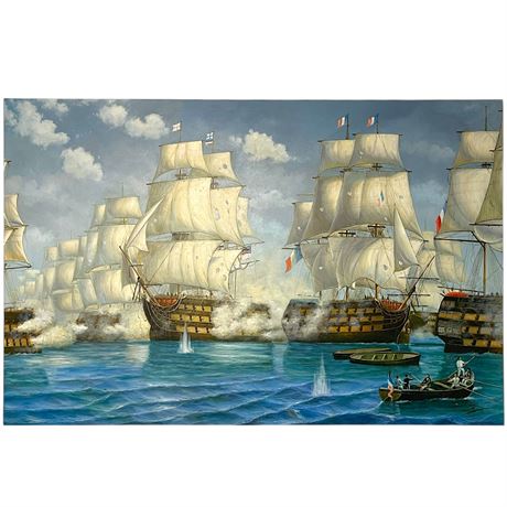 Large Authentic Battle of Trafalgar Canvas Painting Signed by Artist