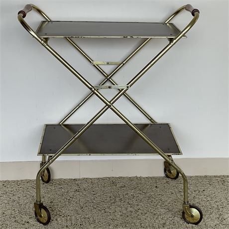 Mid-Century Foldable Rolling Bar-Cart with Removable Trays