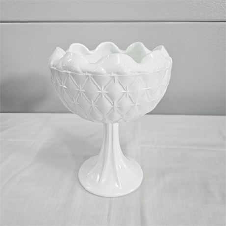 MCM White Milk Glass Pedestal Vase