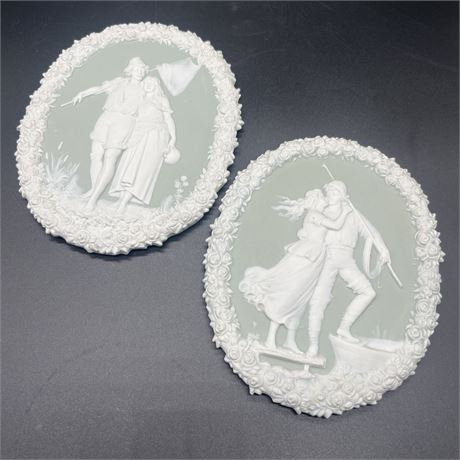 (2) Antique Jasperware Wall Plaques