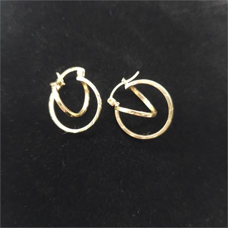 10K Yellow Gold Double Hoop Earrings-Pierced
