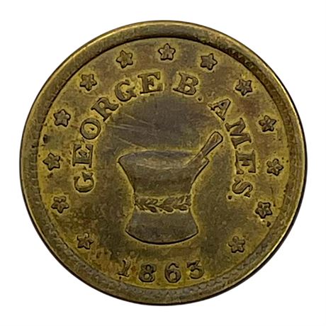 1863 Civil War Token from Druggist George B Ames of Belvidere Illinois