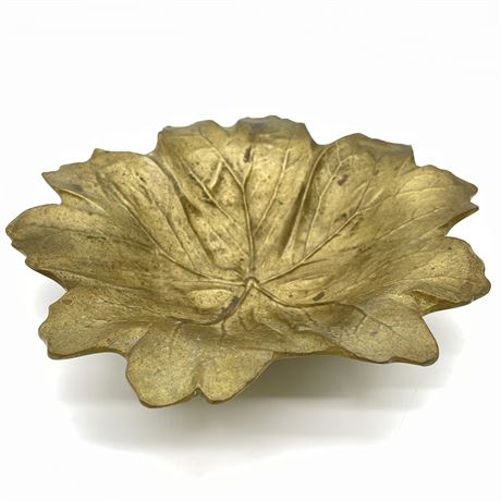 1940's Solid Brass Leaf Shaped Candy Dish