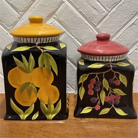 Pair of Fiasco Glazed Ceramic Kitchen Canisters