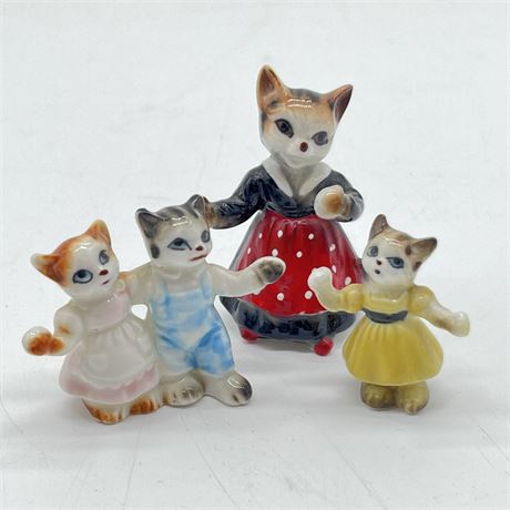 Vintage Porcelain Miniature Cat & Kitten Figurines - Set of 3