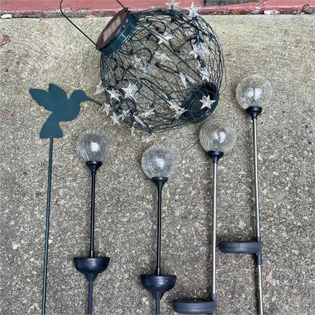 Solar LED Crackle Globe Stakes, Solar Hanging Decor & Metal Hummingbird Stake