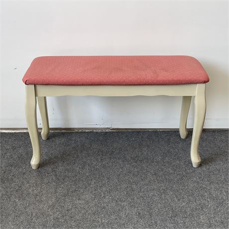 Painted White Bench Seat with Pink Upholstery