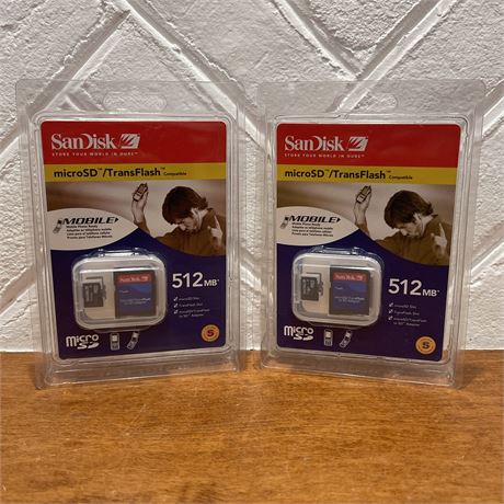 Pair of NIB SanDisk 512MB MicroSD/TransFlash Cards