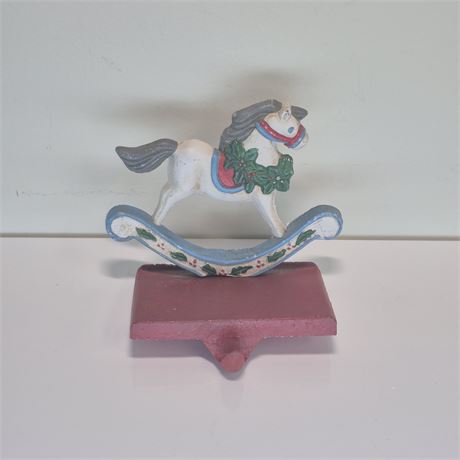 🎄 Vtg. Cast Iron Rocking Horse Stocking Hanger