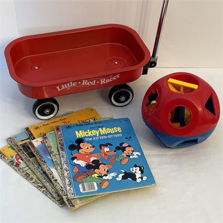Vtg Tupperware Shape Ball, Little Red Racer and Little Golden Books