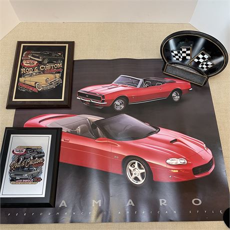 Rod & Custom Show Plaques with Racing Trophy & 1999 Camaro SS Convertible Poster