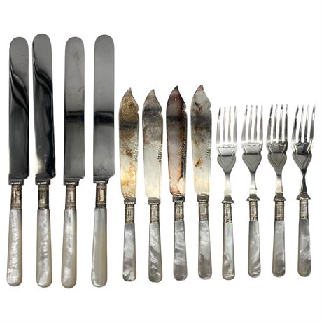 Vtg Sheffield England Silverplate & Stainless Cutlery w/ Mother of Pearl Handles