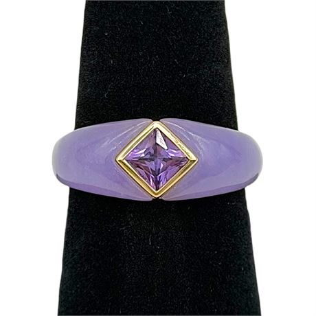 14K Yellow Gold Lavender Jade Amethyst Stone Size 7.75 Ring