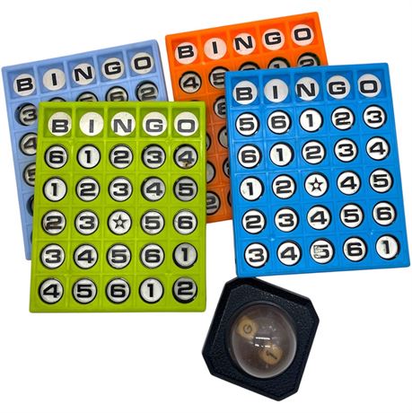 1973 Pop O Matic Bingo - 4 Flippable Game Cards/Holders and Popper