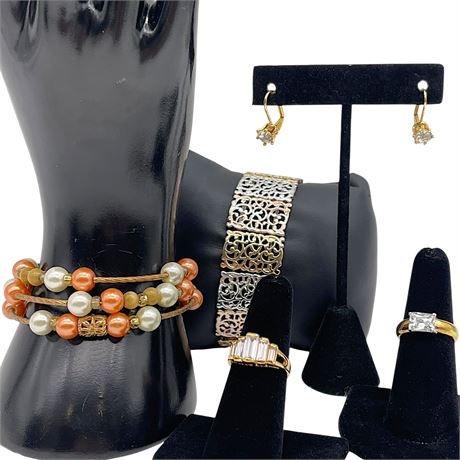 Gold Toned Jewelry - Size 5.75 Rings, Earrings and Bracelets