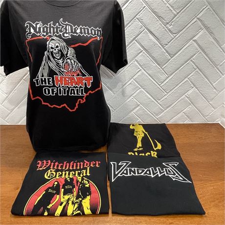 Night Demon, Witchfinder General, Black Mountain, Vandallus L Graphic T-Shirts