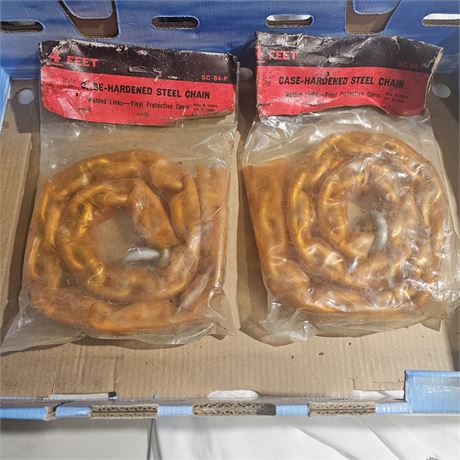 lot of 2    4 feet 3/8 case-hardened steel chain with a vinyl protective cover