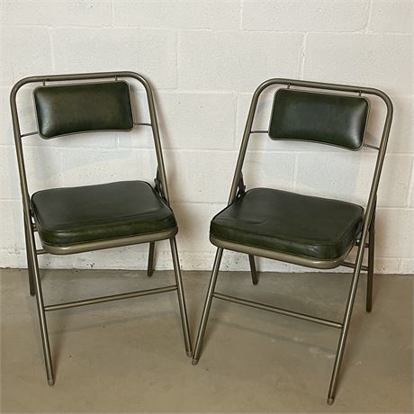 Pair of Mid-Century Samsonite Green Vinyl Folding Chairs