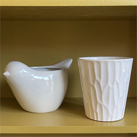 Harry & David Opalescent Bird Planter w/ Textured Glazed Ceramic Pot