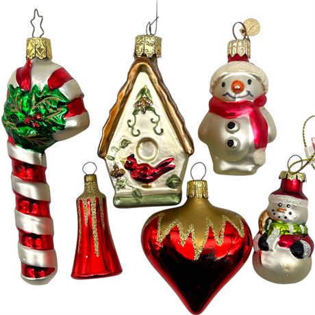 (6) Vtg Blown Glass Ornaments