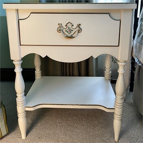 Vtg White Single Drawer Nightstand