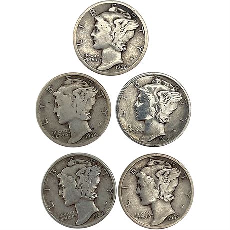 '38 & '39 Mercury 90% Silver Dimes