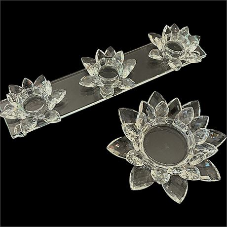 Crystal Lotus Flower Tealight Candle Holder & Pillar Candle Holder
