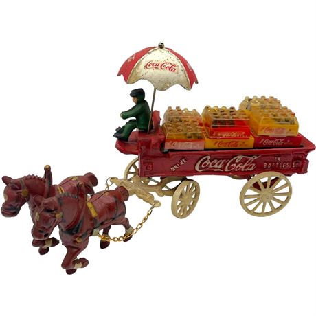 Vtg Coca Cola Cast Iron Horse-Drawn Wagon by Price Products