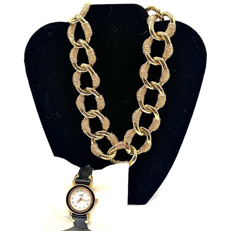Vintage Anne Klein II Women's Watch w/ Anne Klein Chunky Chain Link Necklace