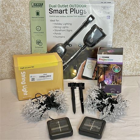 Dual Outlet Outdoor Smart Plugs, String Lights, and LED Projection Light