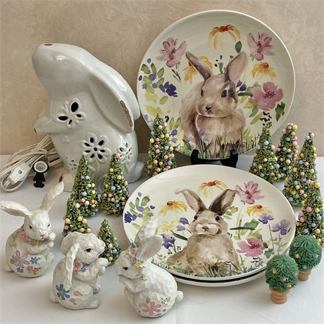 Easter Decor with Ceramic Bunny Accent Light, Easter inspired Plates and More