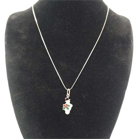 Small Snowman Pendant with Silver 925 Necklace