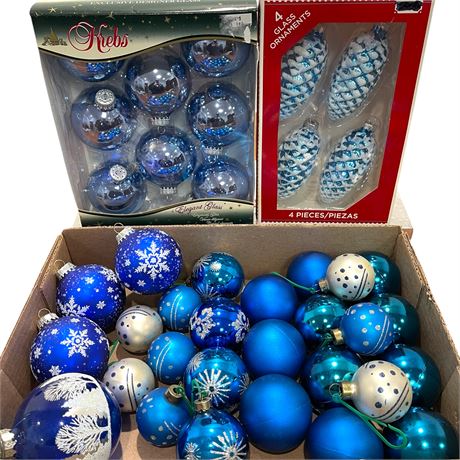 Blue Glass & Plastic Ornaments