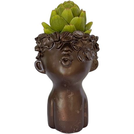 Cast Cement Kissing Planter w/ Artificial Succulent