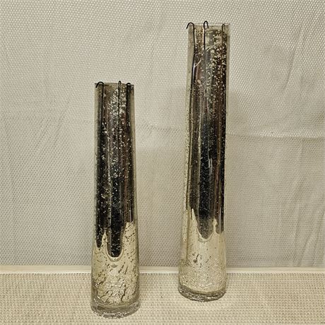 Mercury Glass Hurricane Candle Holders Set of 2