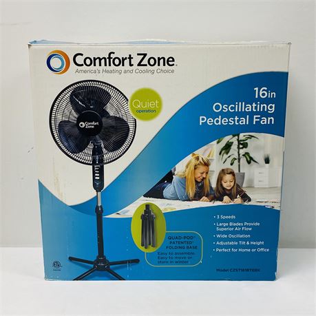 Comfort Zone 16" Oscillating Pedestal Fan - New, Open Box