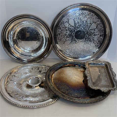 Etched Silver-Plated Serving Trays