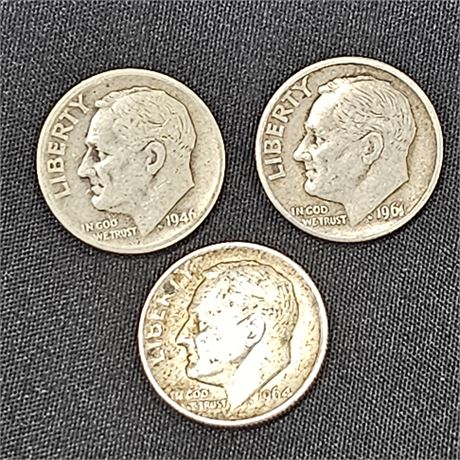 Lot of 3 Roosevelt Silver Dimes