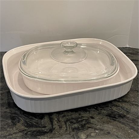 Corning Ware French White 4.5L Casserole and 1.8L Lidded Casserole Dishes