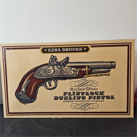 Ezra Brooks "Flintlock Dueling Pistol" Decanter w/ Stand in Original Box