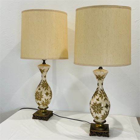 Vintage Painted Glass Table Lamp Pair