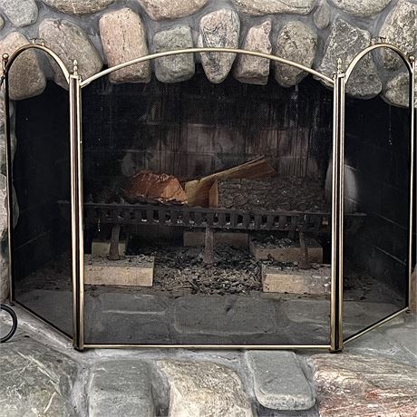 Vtg Brass Folding Fireplace Screen