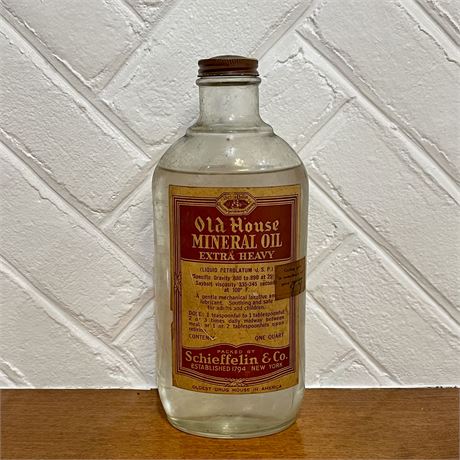 Antique Schieffelin & Co. Old House Mineral Oil Bottle