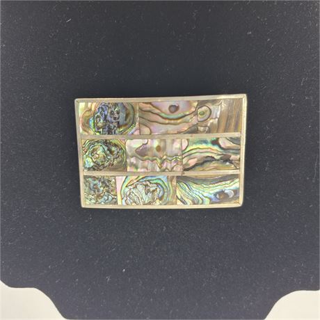 Vintage Mexico Silver Tone Abalone Belt Buckle