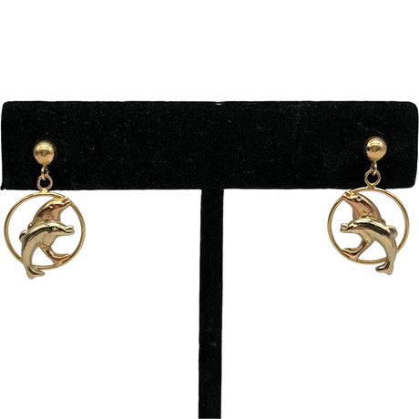 14K Tri-Color Gold Jacmel Dolphin Dangle Earrings